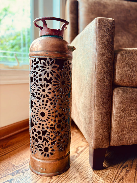 Antique Copper Fire Extinguisher - Flower Design