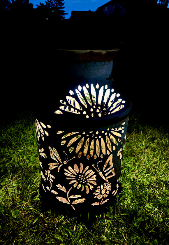 Vintage Milk Can Luminary - Butterfly Design