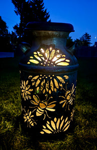 Vintage Milk Can Luminary - Bee Design