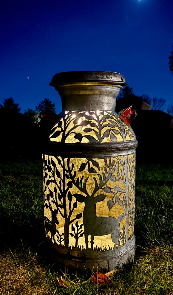 Antique Milk Can - Deer in the Forest