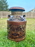 Vintage Milk Can Luminary - Flower Meadow and Butterfly