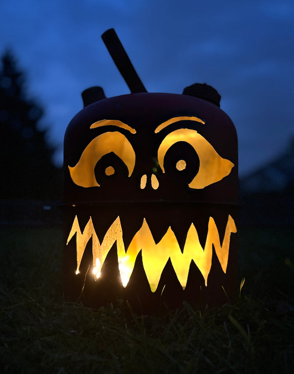 Antique Orange Gas Can Jack-o-Lantern