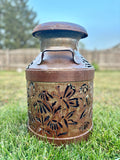 Vintage Milk Can Luminary - Flower Meadow and Butterfly